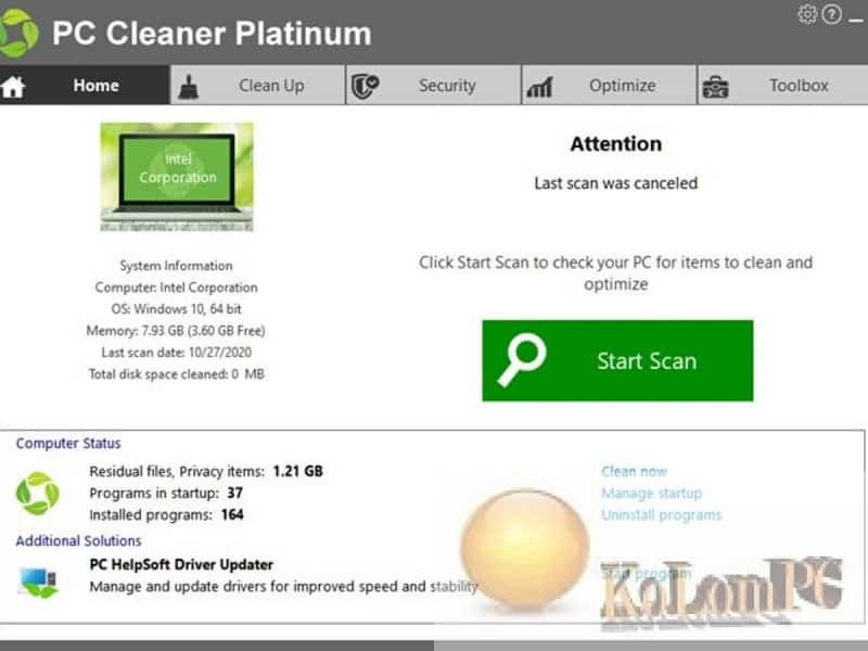 PC Cleaner Platinum settings
