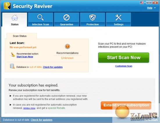 Reviversoft Security Reviver settings