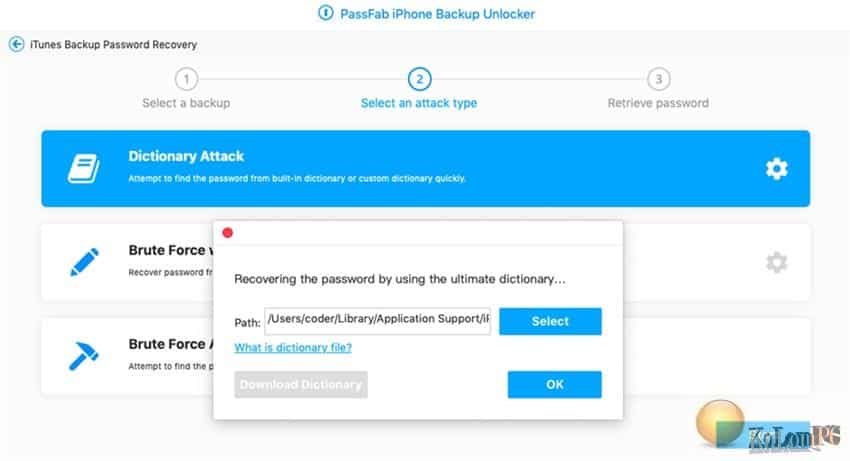 PassFab iPhone Backup Unlocker settings