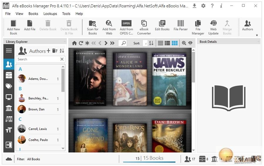 eBooks Manager workspace
