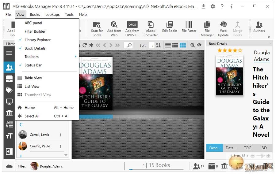 eBooks Manager workspace 2